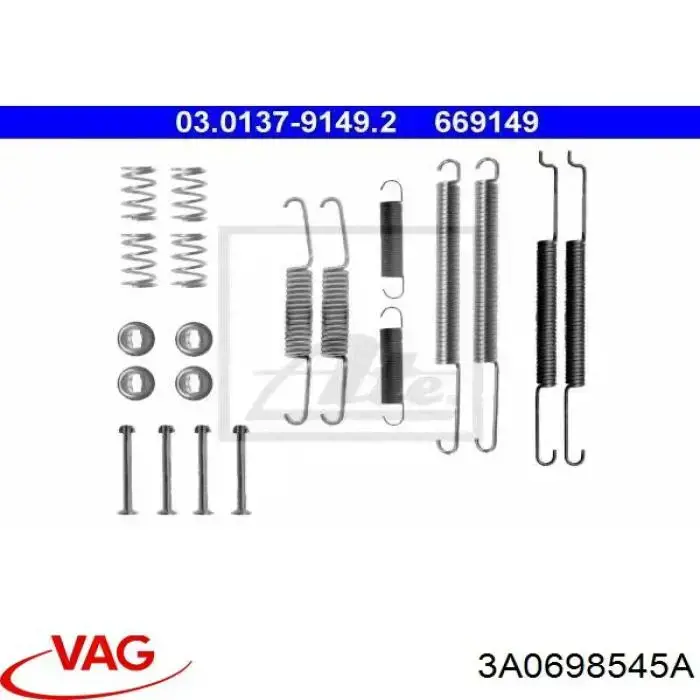 Ремкомплект гальмівних колодок VAG 3A0698545A ціна, від 9.18 USD