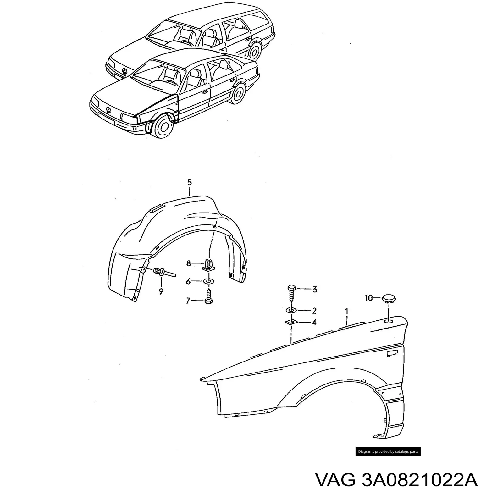 Крило переднє праве VAG 3A0821022A ціна, від 63.53 USD