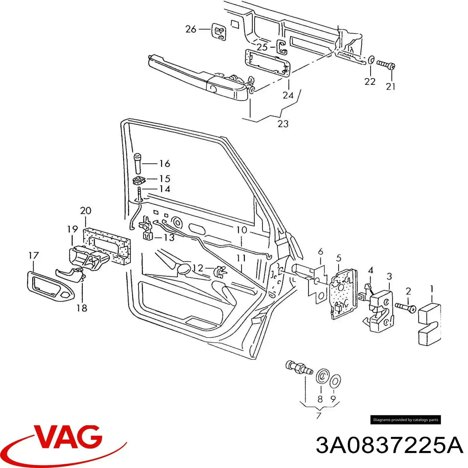 Ручка двері лівою внутрішня перед/зад 3A0837225A VAG