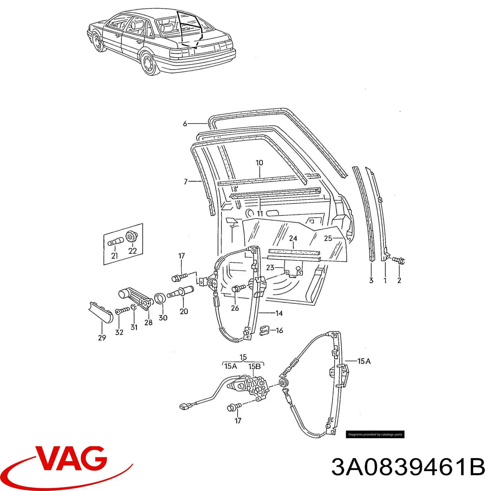 3A0839461B VAG Механізм стеклопод'емника двері задньої, лівої