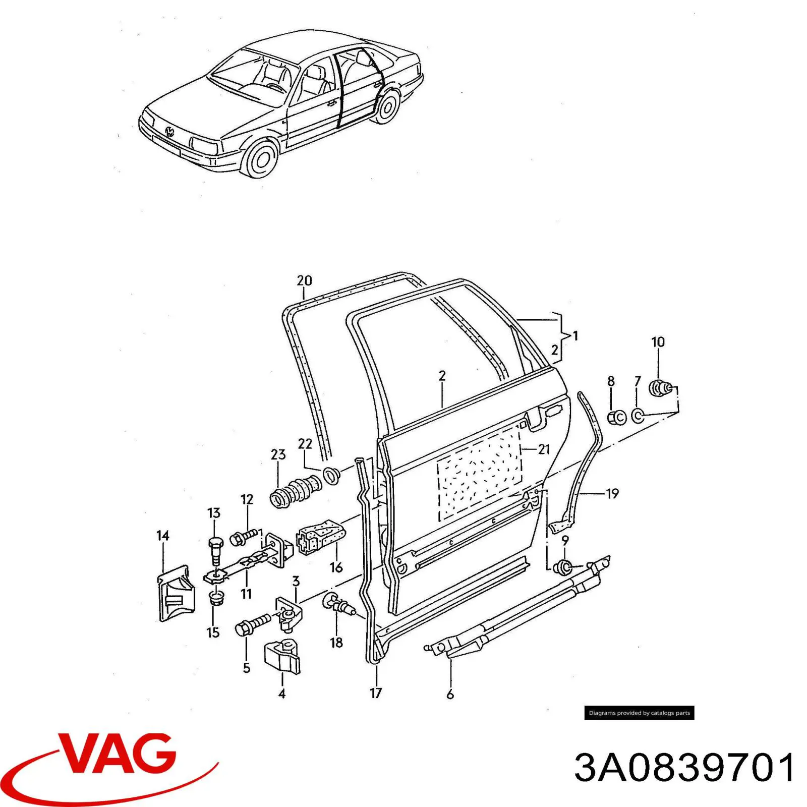 Ущільнювач дверей задніх, лівих (на двері) VAG 3A0839701 ціна, від 65.08 USD