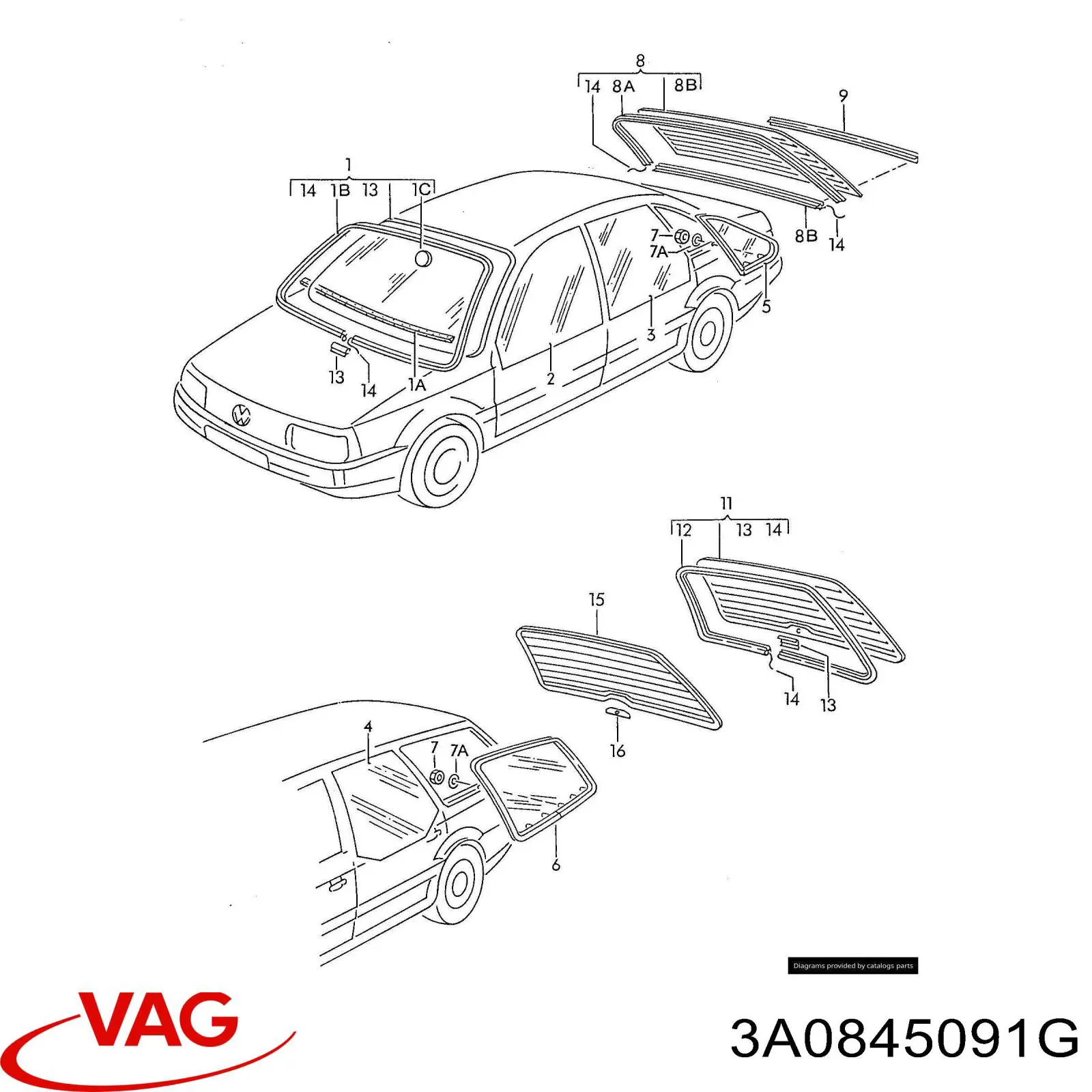 Автоскло VAG 3A0845091G ціна, від  