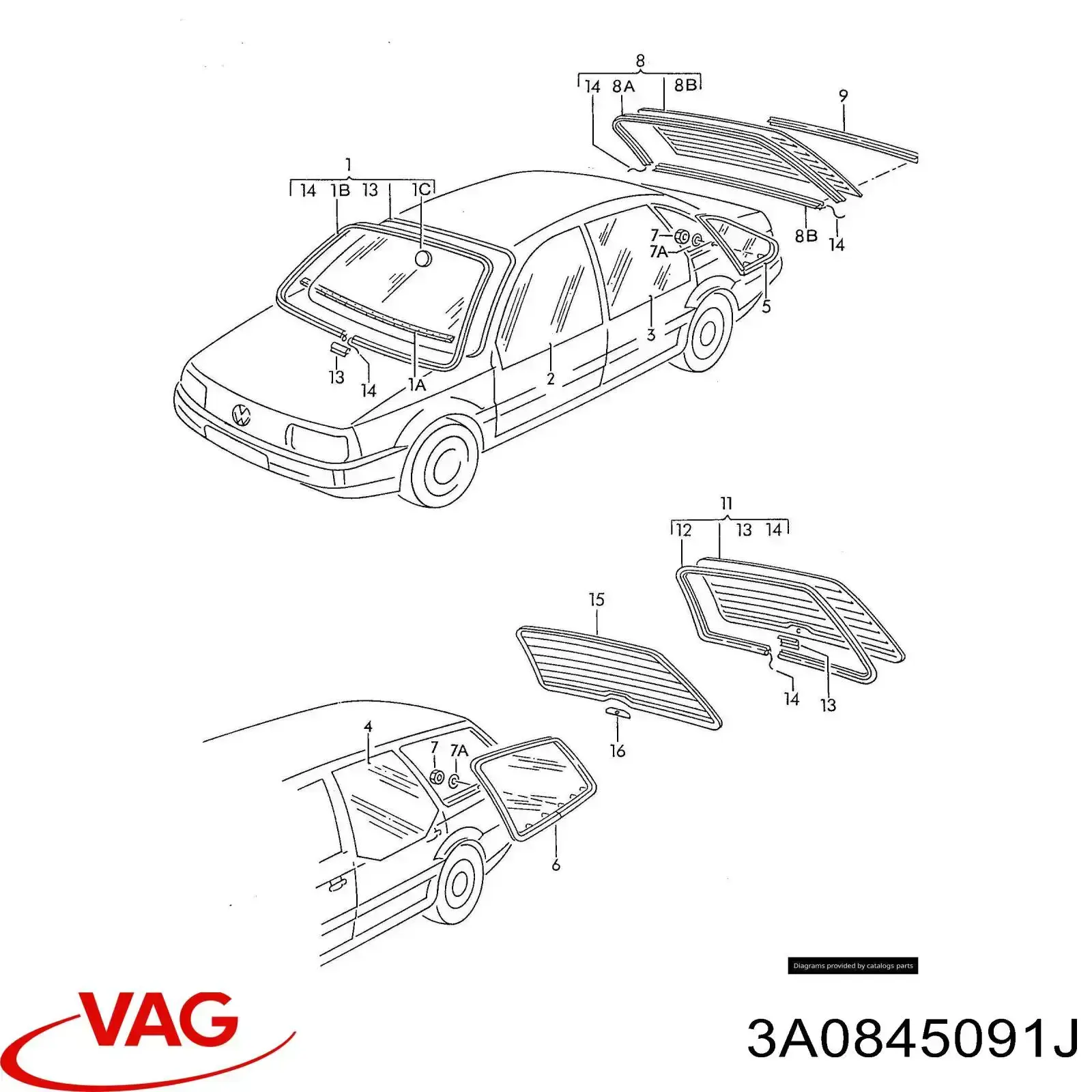 3A0845091J VAG Автомобільне скло