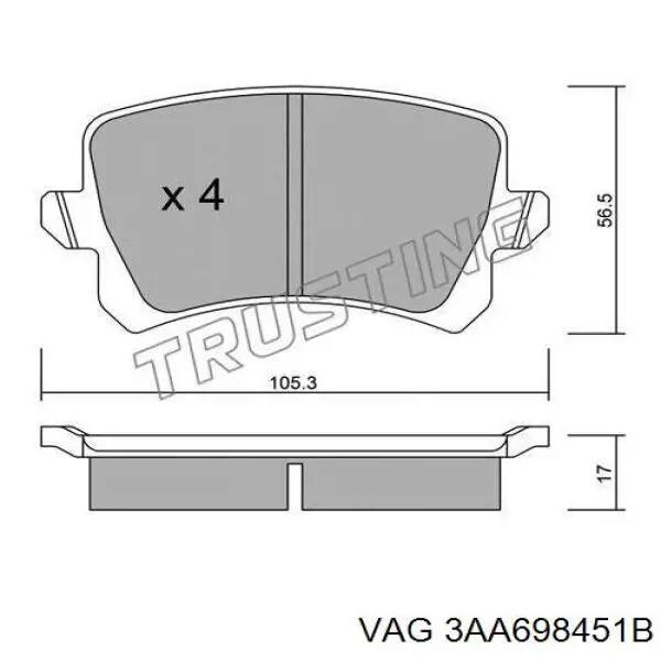 Задні гальмівні колодки 3AA698451B VAG