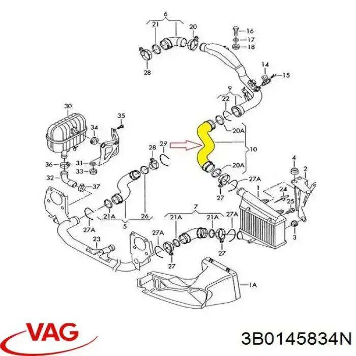 3B0145834N VAG Трубка, що нагнітається