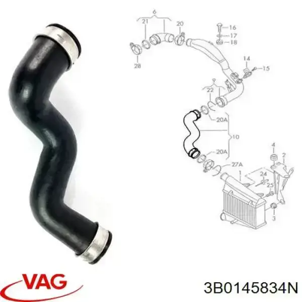 Шланг/патрубок интеркуллера 3B0145834N VAG