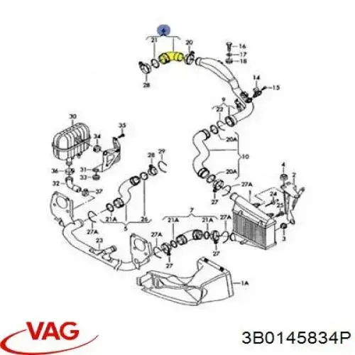 Купити 3B0145834P VAG Патрубок повітряний, вихід з турбіни (наддув)