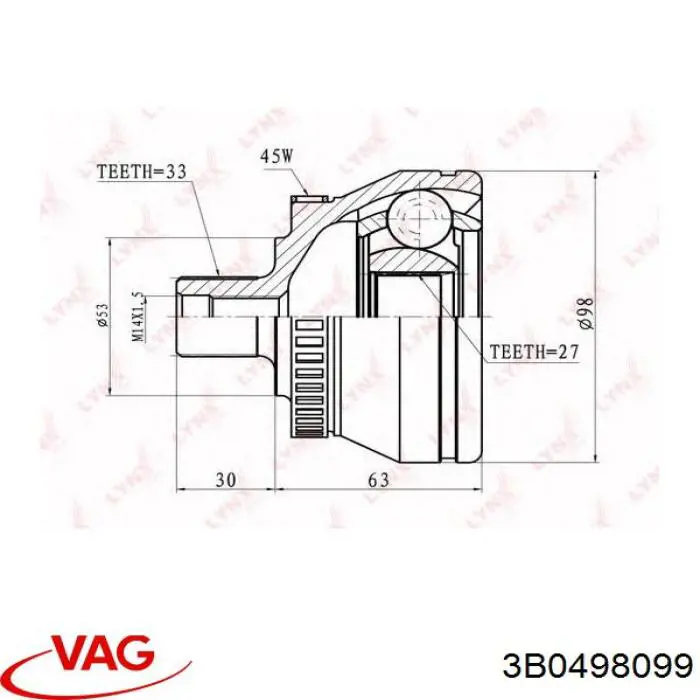 ШРУС зовнішній передній 3B0498099 VAG