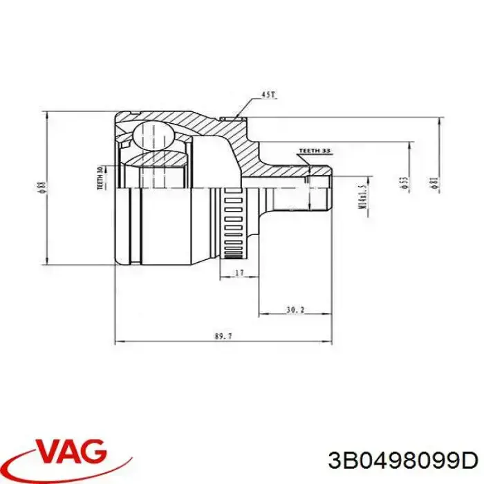 ШРУС зовнішній передній 3B0498099D VAG