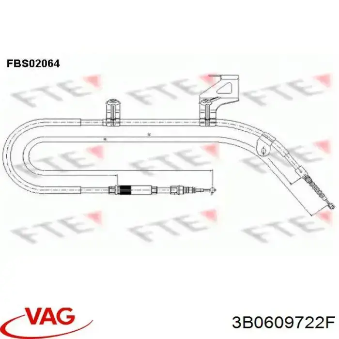 Трос ручного гальма задній, правий 3B0609722F VAG