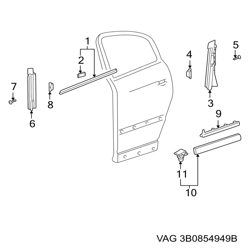 Купити 3B0854949B VAG Накладка задньої лівої двері, нижня