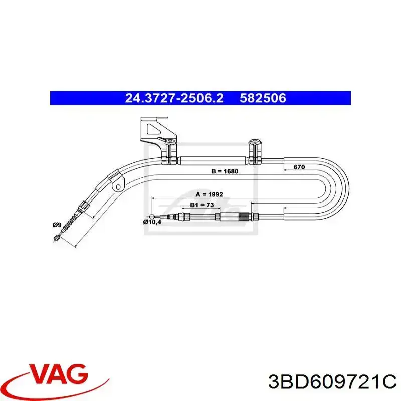 3BD609721C VAG Трос ручника задній лівий