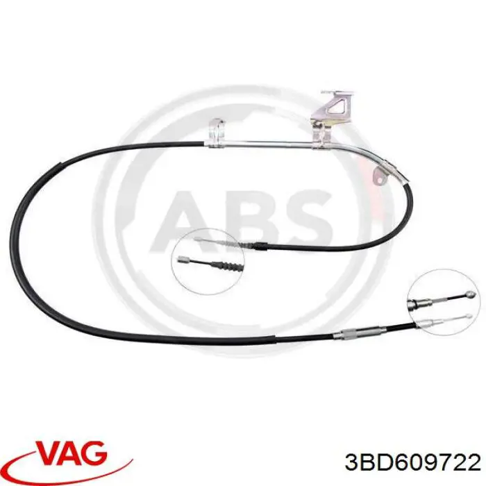 Купити 3BD609722 VAG Трос ручного гальма задній, правий