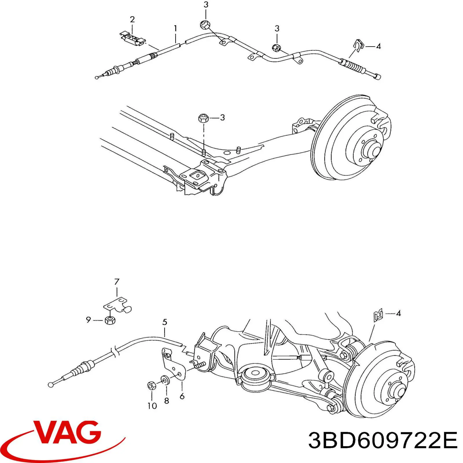 3BD609722E VAG Трос ручного гальма задній, правий