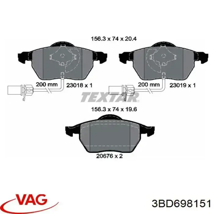 Купити 3BD698151 VAG Колодки гальмівні передні, дискові