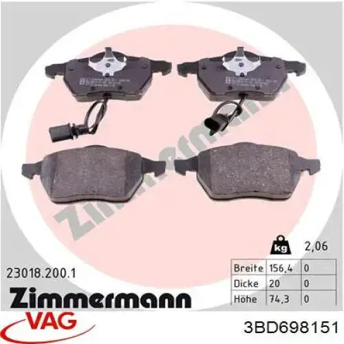 Гальмівні колодки VAG 3BD698151 ціна, від 28.15 USD