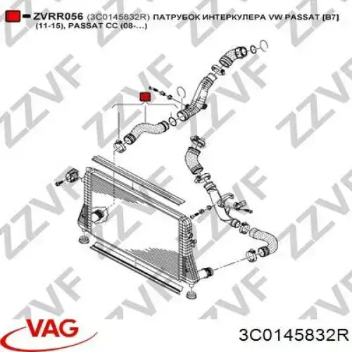 Шланг/патрубок інтеркулера, правий Volkswagen Passat 200 (358) (Фольцваген Пассат)