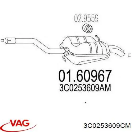 Глушник, задня частина 3C0253609CM VAG
