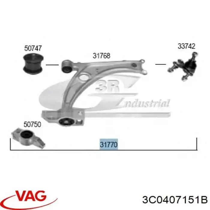Купити 3C0407151B VAG Важіль передньої підвіски нижній, лівий/правий