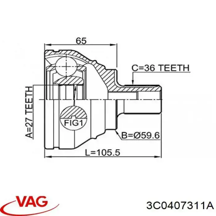 ШРУС зовнішній передній 3C0407311A VAG