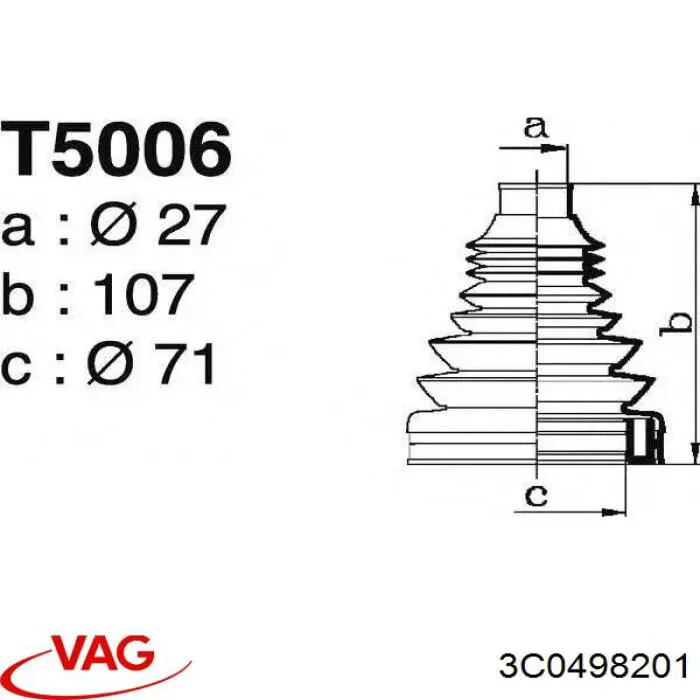 Пильник ШРУСа внутрішній, передній піввісі VAG 3C0498201
