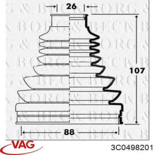 3C0498201 VAG Пильник ШРКШ внутрішній, передній півосі