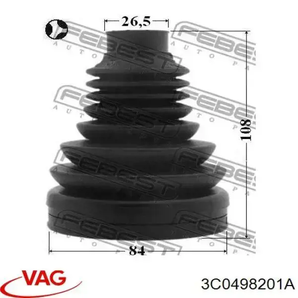 Пильник ШРУСа внутрішній, передній піввісі VAG 3C0498201A