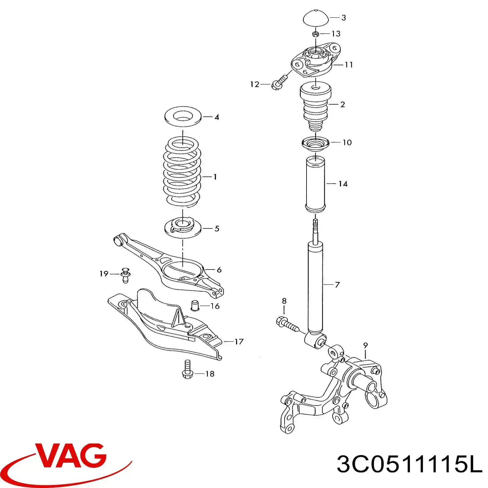 3C0511115L VAG Пружина підвіски задня