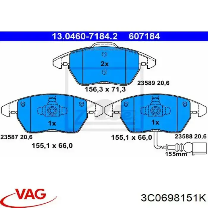 Купити 3C0698151K VAG Колодки гальмівні передні, дискові