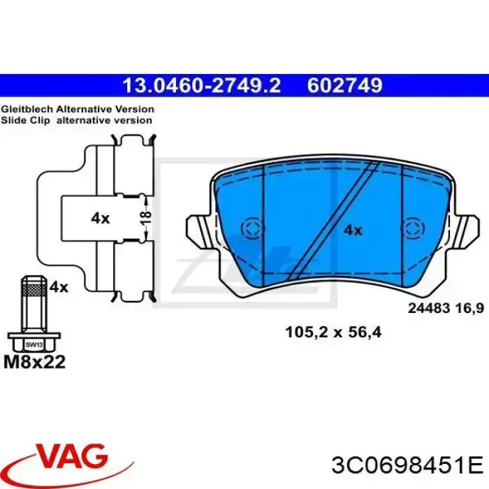 Задні гальмівні колодки VAG 3C0698451E ціна, від 25.25 USD