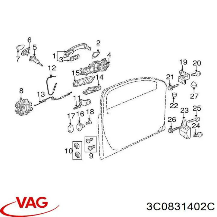 3C0831402C VAG Петля передніх дверей, правою