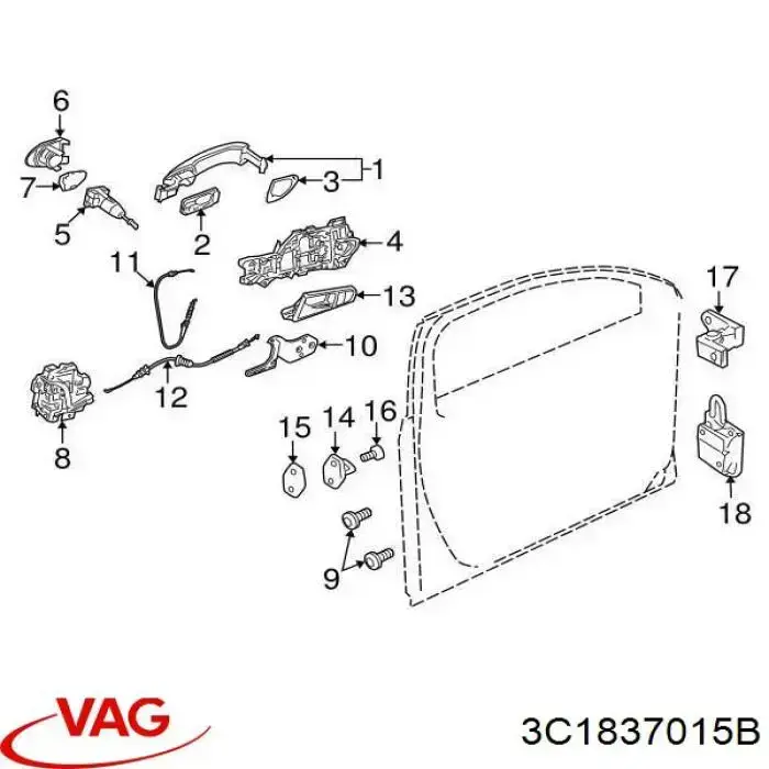 Купити 3C1837015B VAG Замок передньої лівої двері