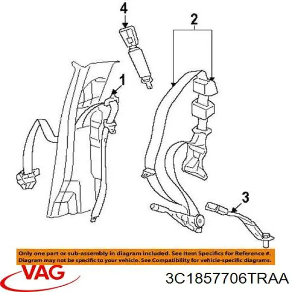 Ремінь безпеки передній правий 3C1857706TRAA VAG