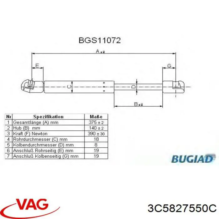 Амортизатор двері задньої VAG 3C5827550C ціна, від 6.77 USD