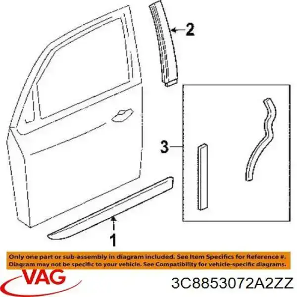 Молдинг передньої правої двері 3C8853072 VAG