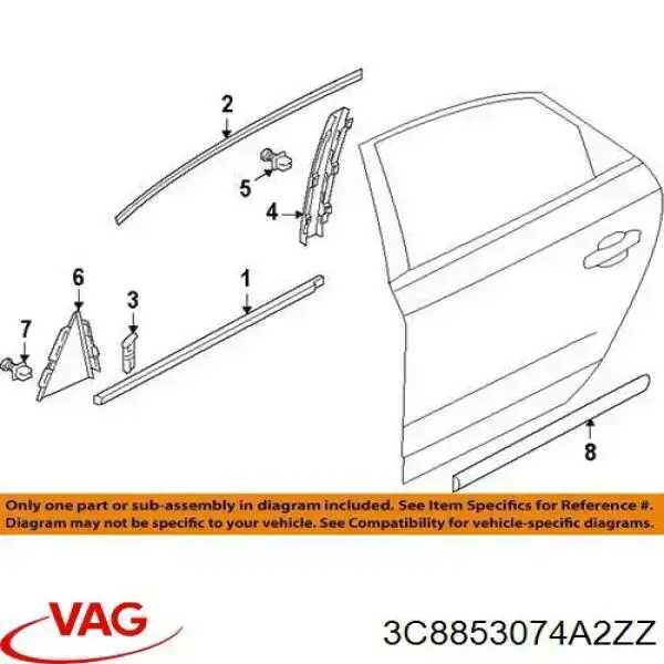Купити 3C8853074 VAG Молдинг задніх правих дверей