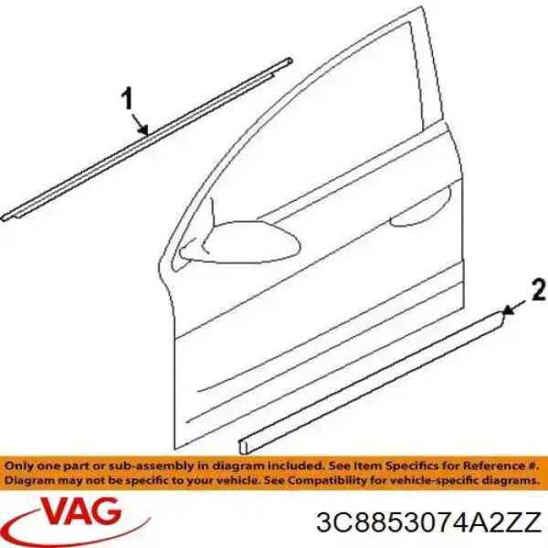 Молдинг задніх правих дверей 3C8853074A VAG