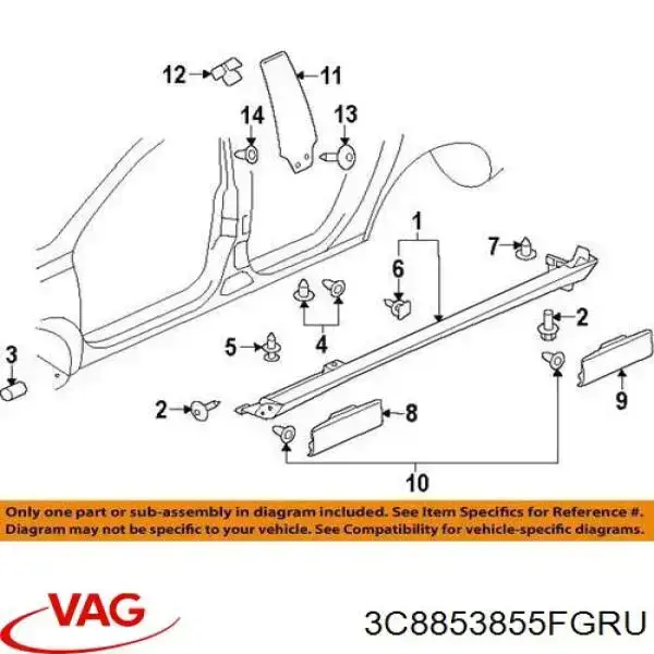 Купити 3C8853855FGRU VAG Накладка зовнішня (молдинг) порога, лівий