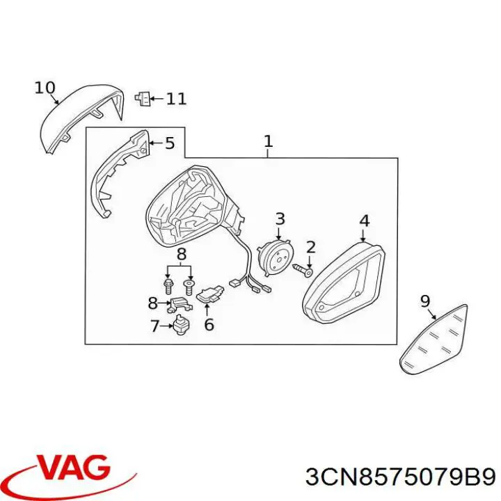 Корпус дзеркала заднього виду, лівого VAG 3CN857507 ціна, від 316.64 USD