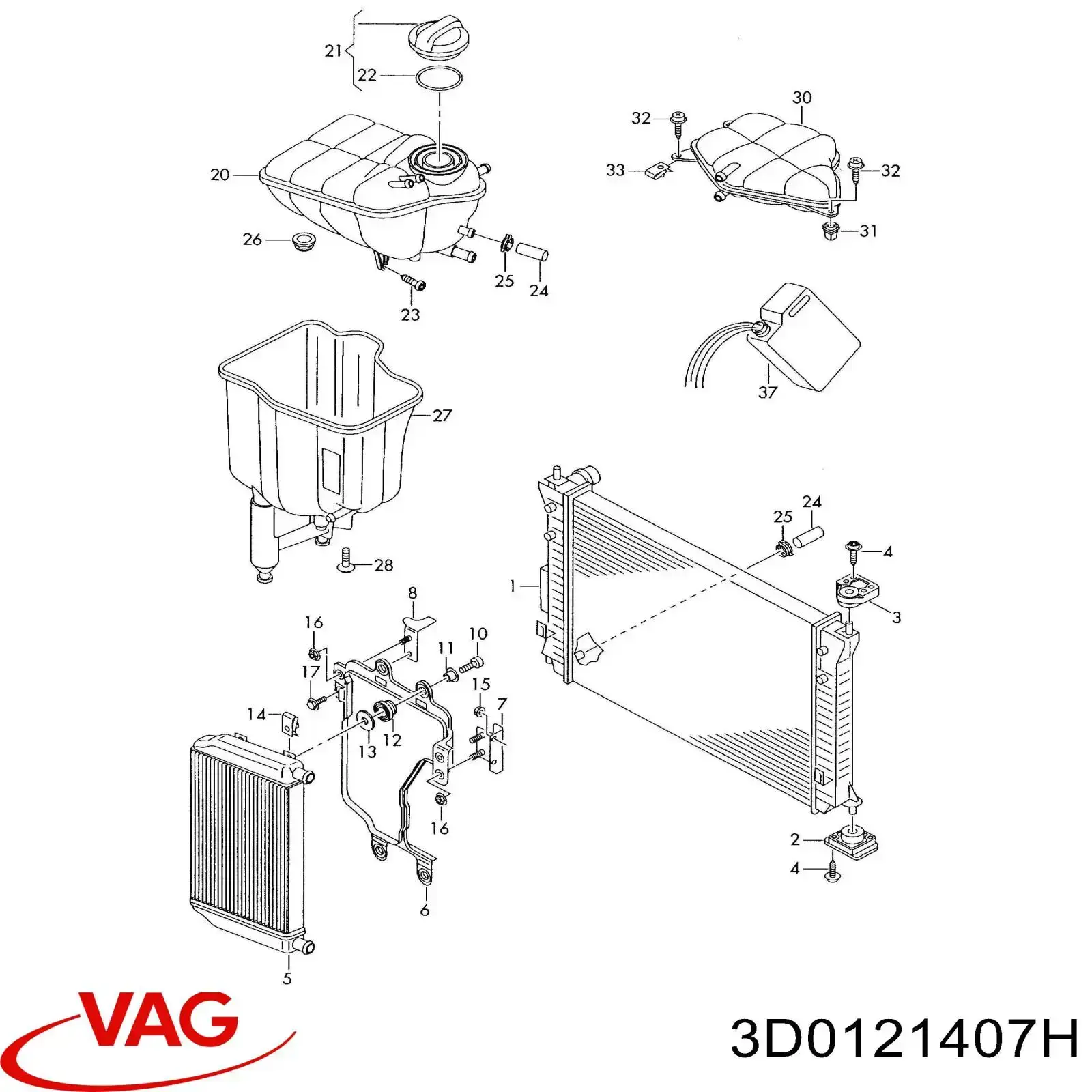 Бачок системи охолодження двигуна розширювальний VAG 3D0121407E ціна, від 63.78 USD