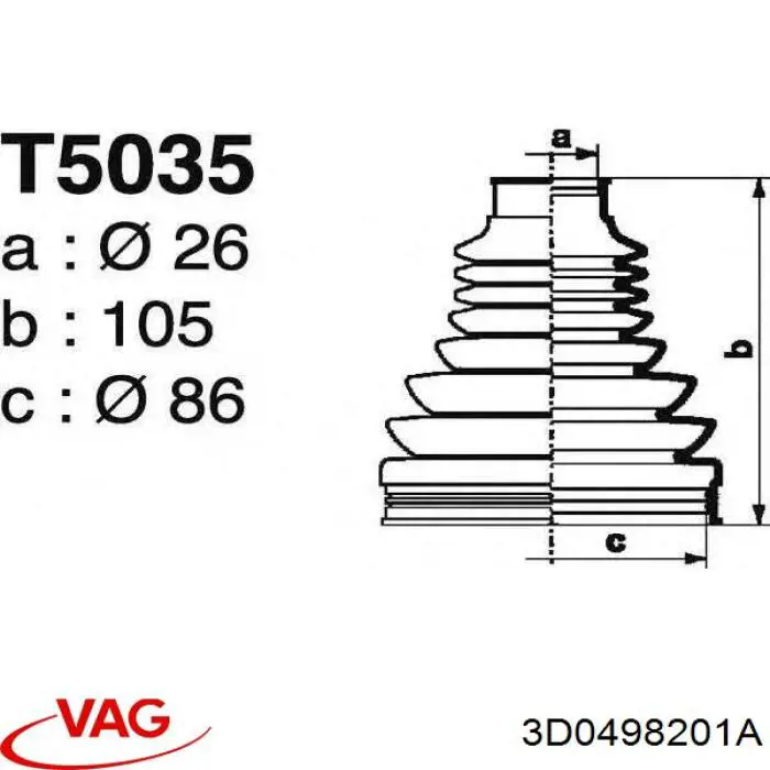 Пильник гранати внутрішній, передній півосі VAG 3D0498201A ціна, від 29.85 USD