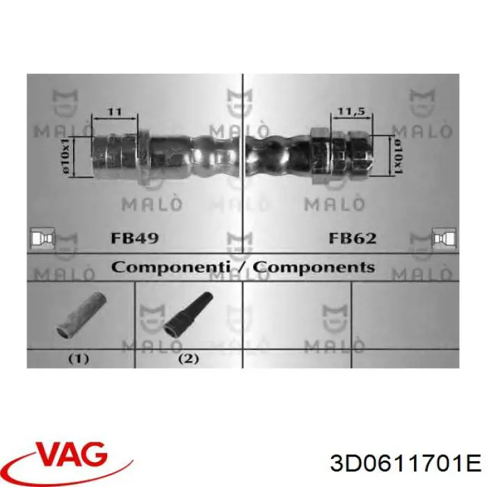 Купити 3D0611701E VAG Гальмівні шланги передні