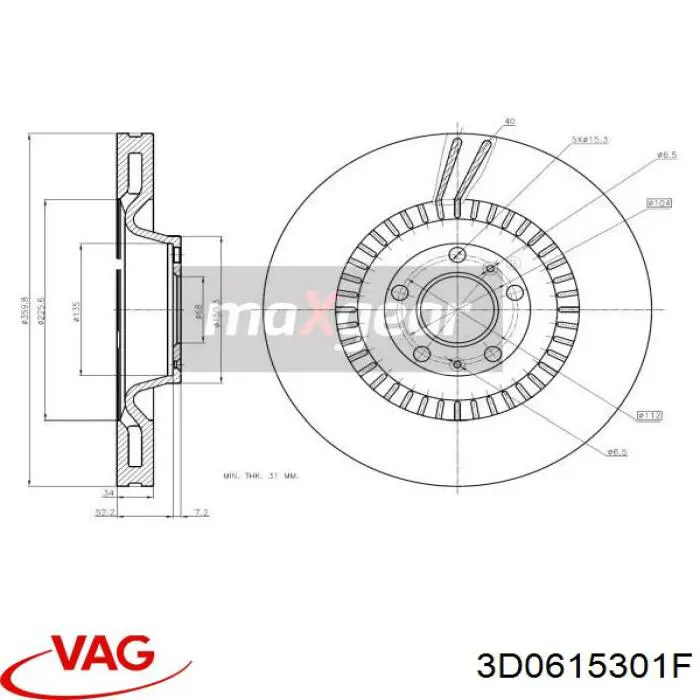 3D0615301F VAG Гальмо дискове переднє