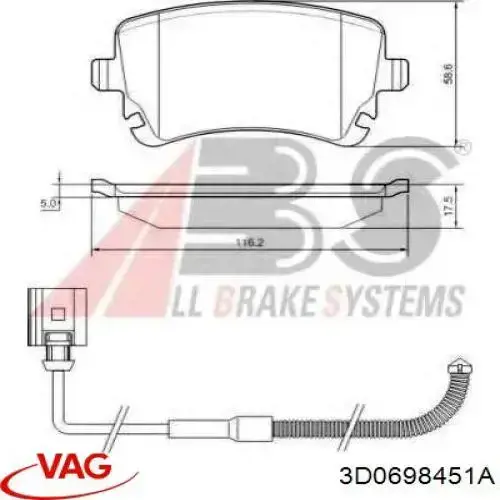 Задні гальмівні колодки VAG 3D0698451A ціна, від 47.04 USD