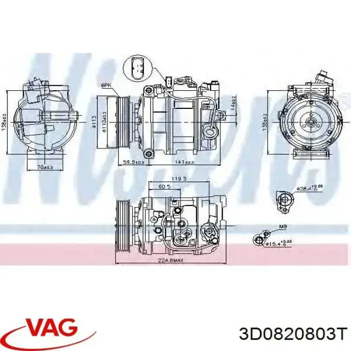 Купити 3D0820803T VAG Компресор кліматичної установки