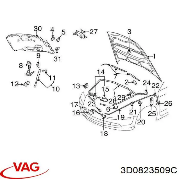 Замок капота VAG 3D0823509D ціна, від 25.34 USD