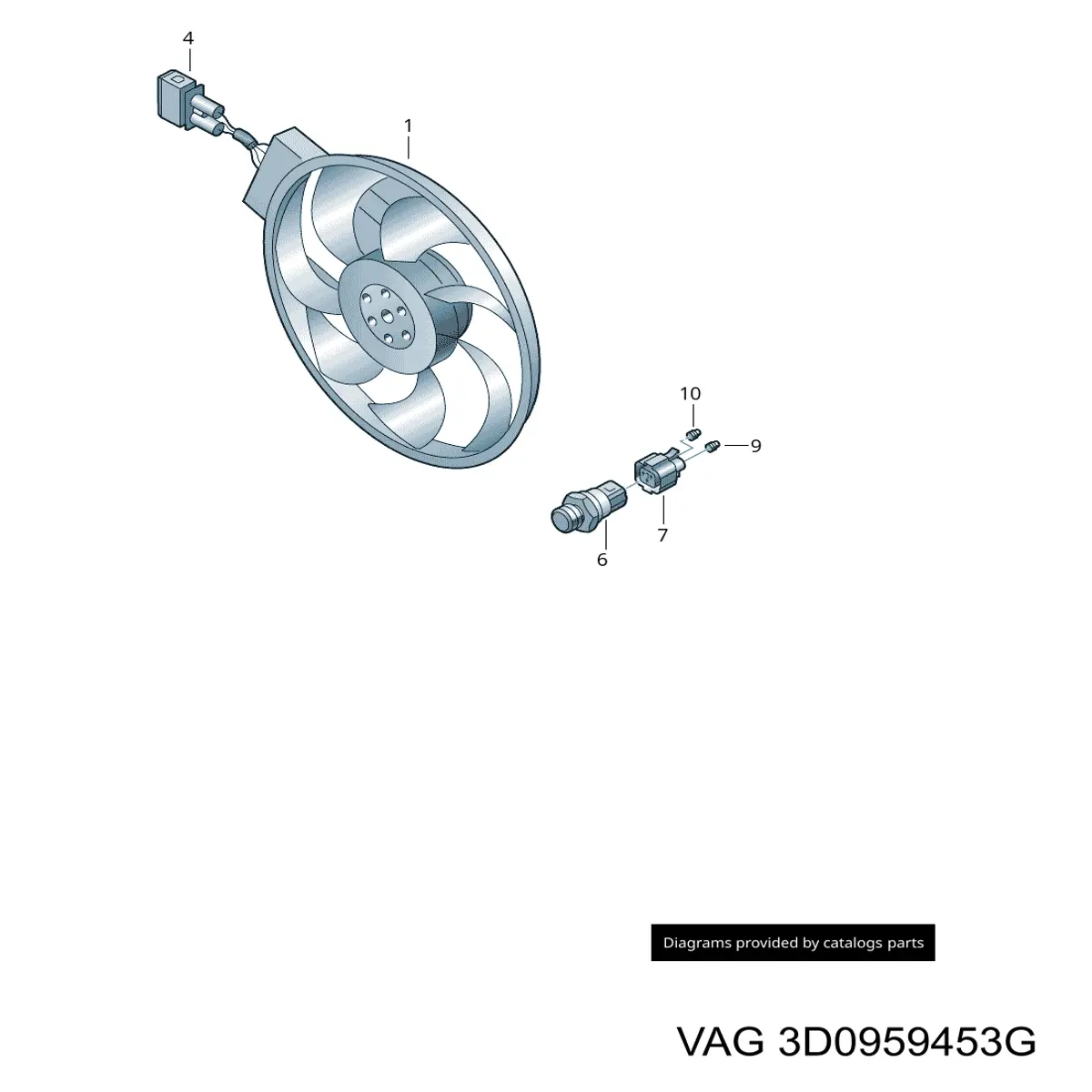 Купити 3D0959453A VAG Вентилятор/крильчатка радіатора охолодження, правий
