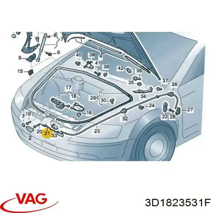 Трос відкриття капота, передній Volkswagen Phaeton (3D2) (Фольцваген Фаетон)