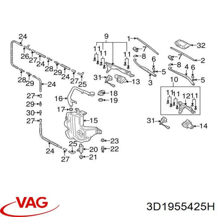 Купити 3D1955425H VAG Щітка-двірник лобового скла, водійська