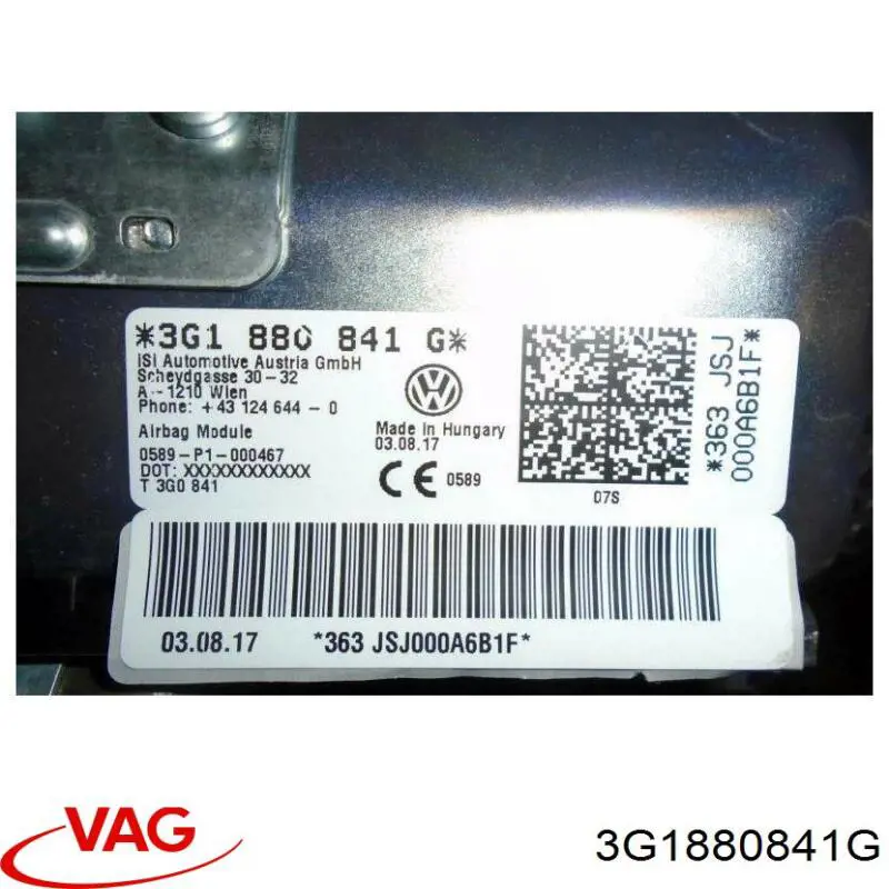3G1880841D VAG Подушка Айрбег водія захисту колін